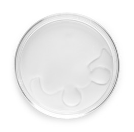 Photo of Cosmetic product in Petri dish isolated on white, top view