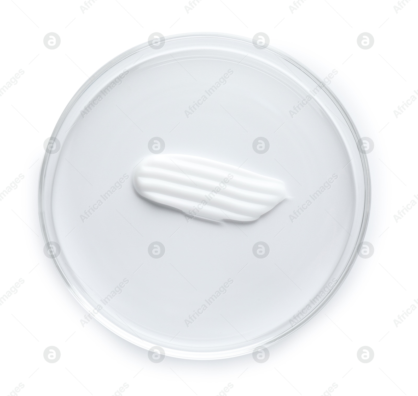 Cosmetic product in Petri dish isolated on white, top view Photo of Cosmetic product in Petri dish isolated on white, top view