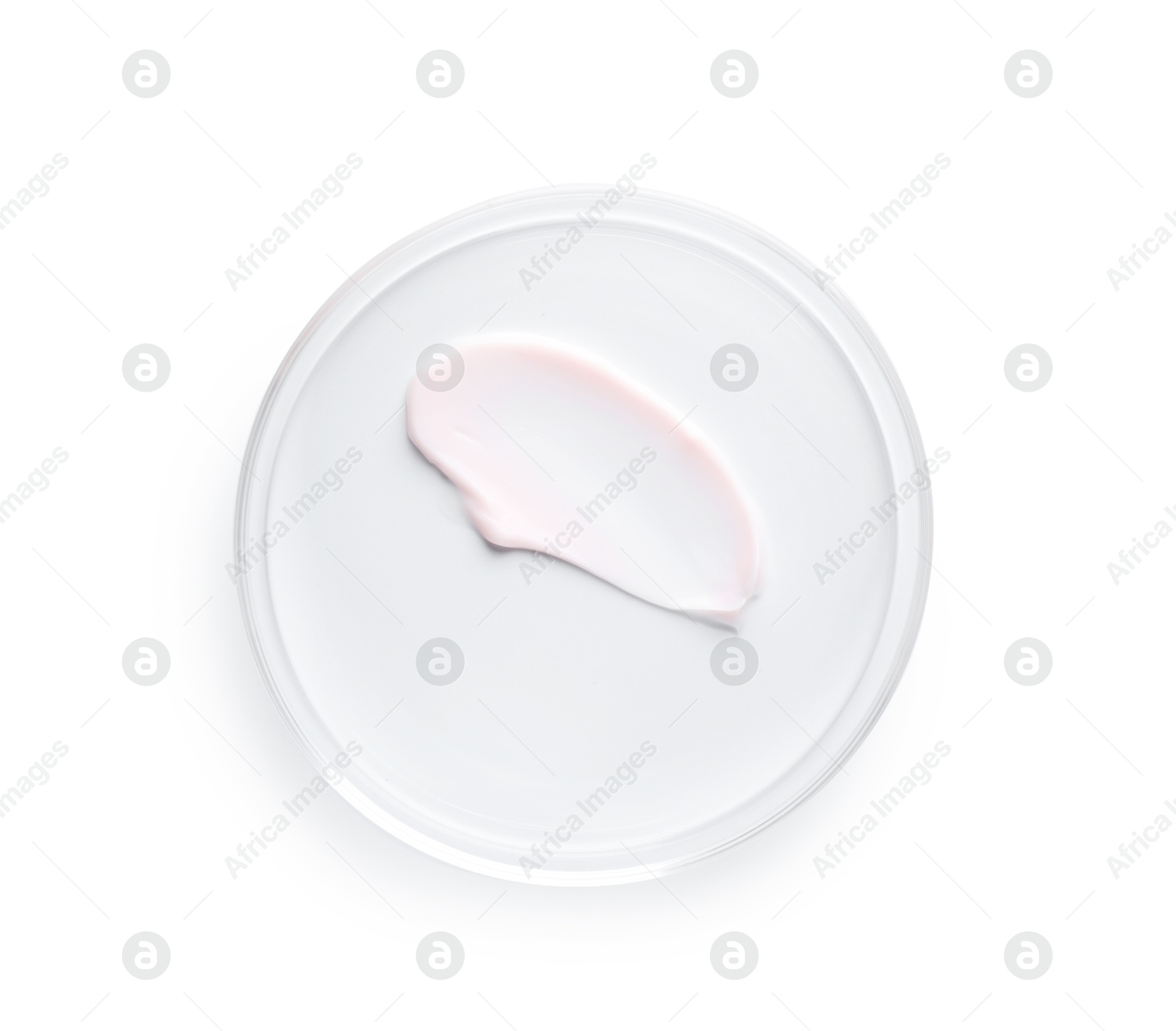 Cosmetic product in Petri dish isolated on white, top view Photo of Cosmetic product in Petri dish isolated on white, top view