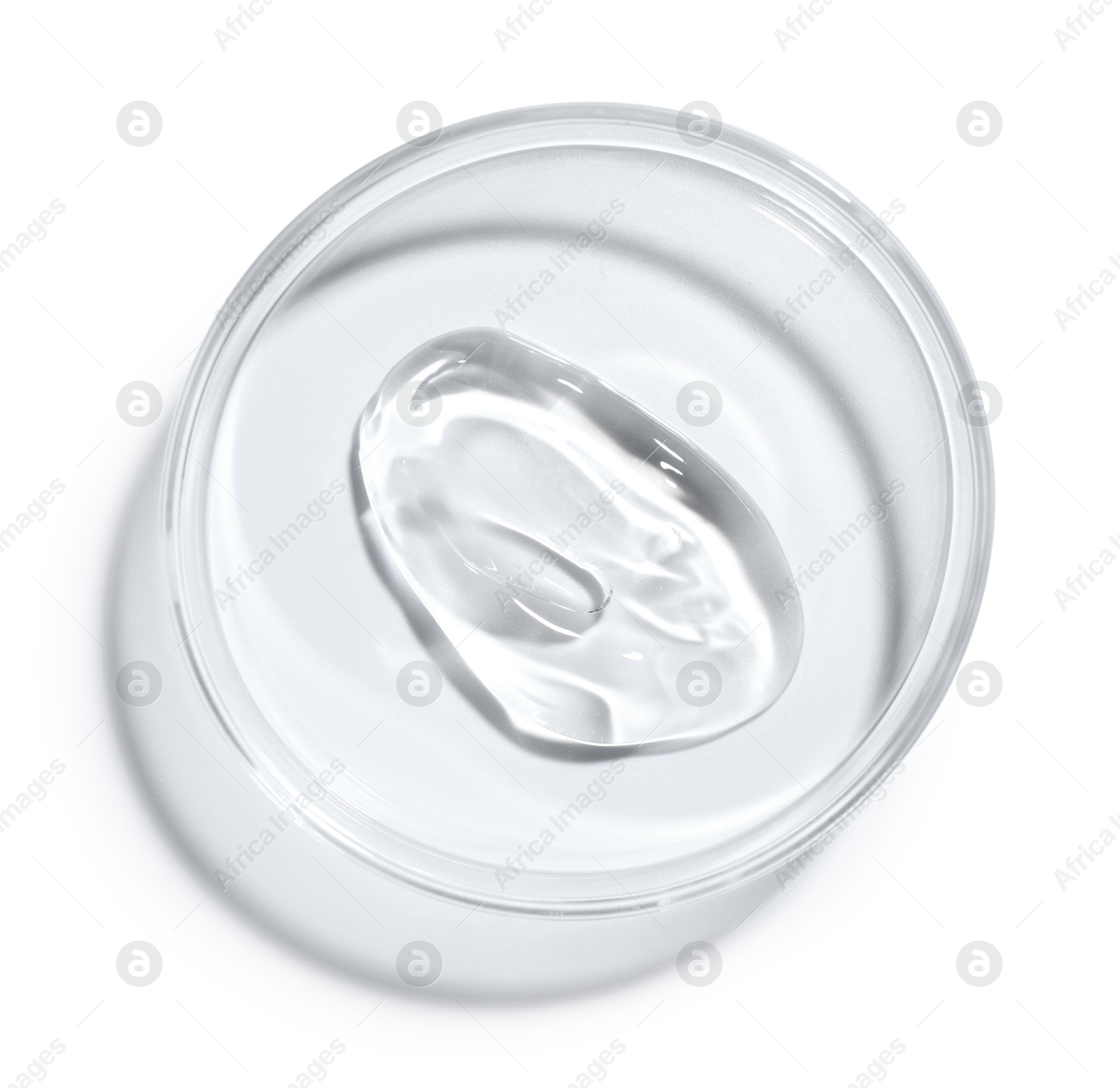 Cosmetic product in Petri dish isolated on white, top view Photo of Cosmetic product in Petri dish isolated on white, top view