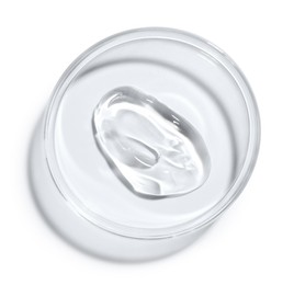 Photo of Cosmetic product in Petri dish isolated on white, top view
