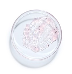 Photo of Cosmetic product in Petri dish isolated on white, top view