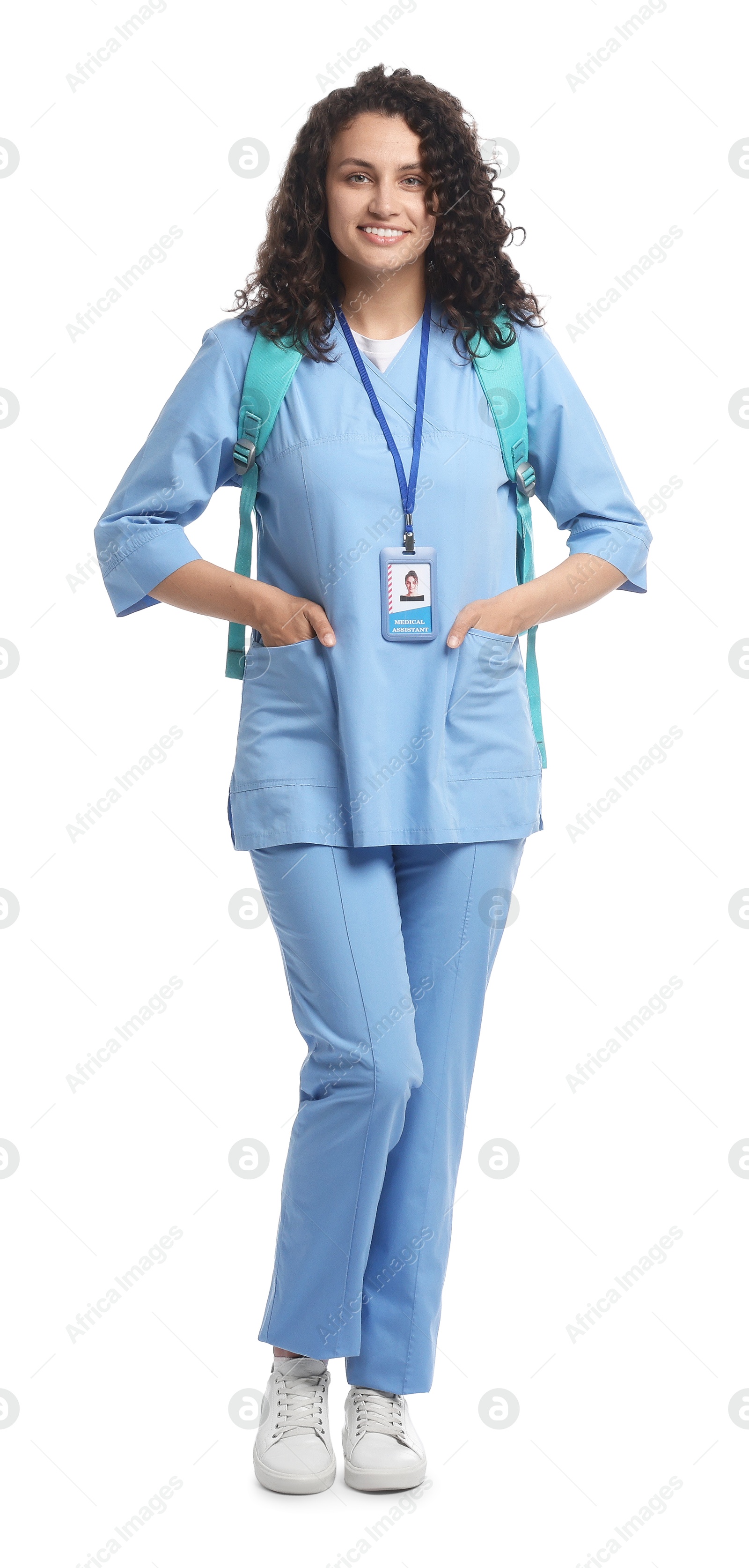 Full length portrait of medical student on white background Photo of Full length portrait of medical student on white background