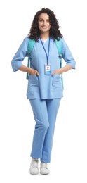 Photo of Full length portrait of medical student on white background