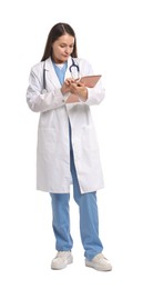 Photo of Medical student with tablet on white background