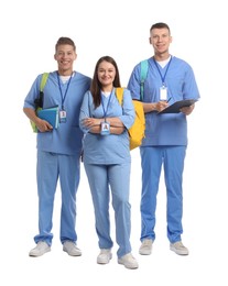 Photo of Group of happy medical students on white background