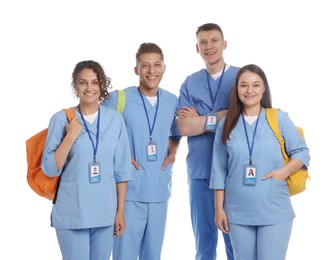 Photo of Group of happy medical students on white background