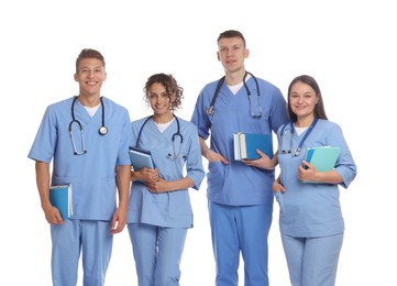 Photo of Group of happy medical students on white background