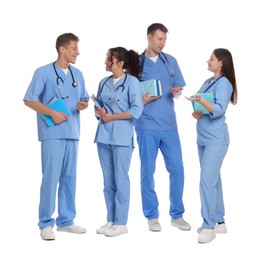 Photo of Group of happy medical students on white background
