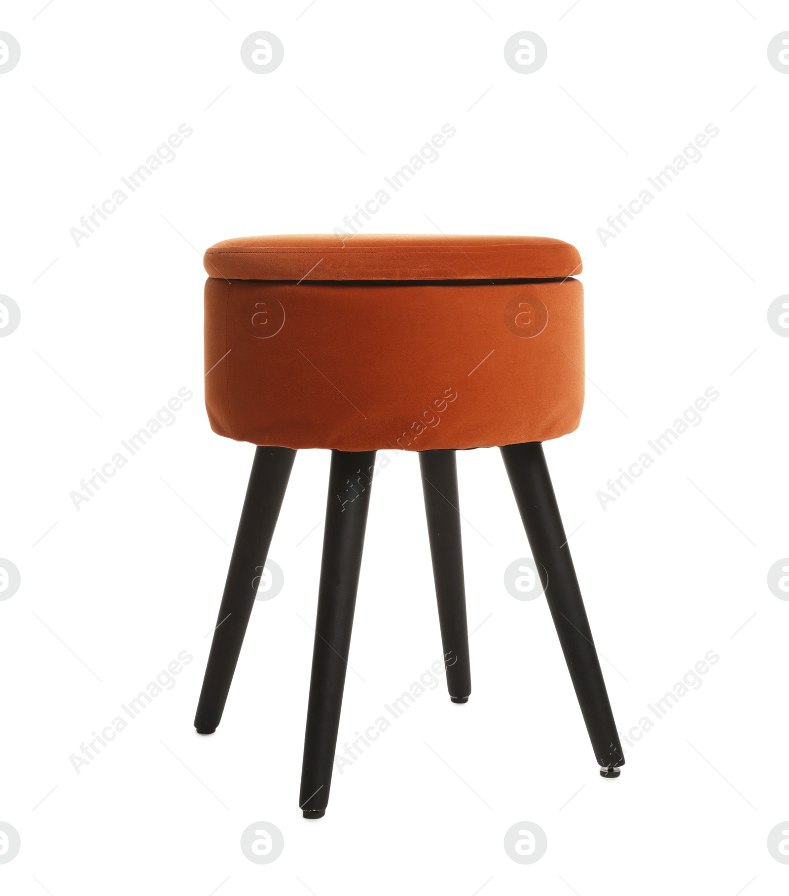 One stylish orange pouf isolated on white Photo of One stylish orange pouf isolated on white