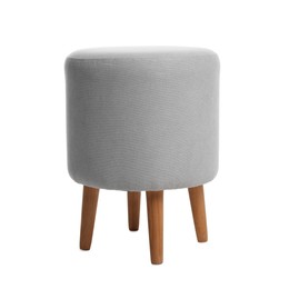 Photo of One stylish grey pouf isolated on white