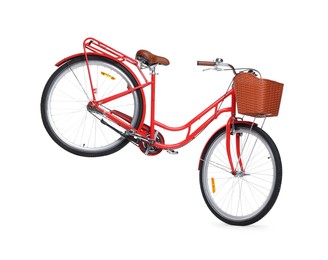 Photo of One bicycle with basket on white background