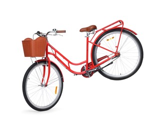 Photo of One bicycle with basket on white background