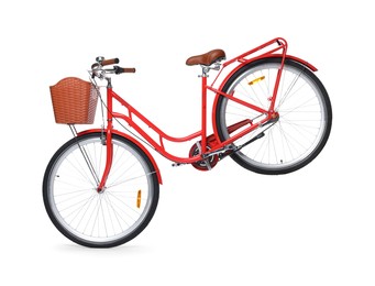 Photo of One bicycle with basket on white background