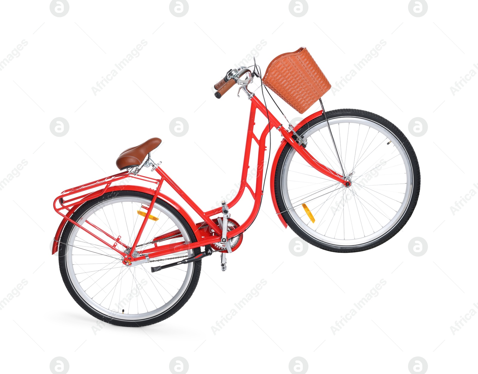 Photo of One bicycle with basket on white background