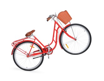 Photo of One bicycle with basket on white background