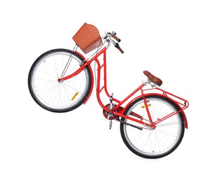 Photo of One bicycle with basket on white background