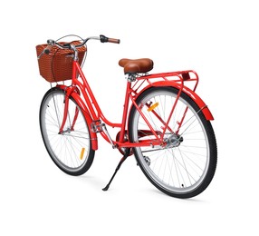 Photo of One bicycle with basket on white background