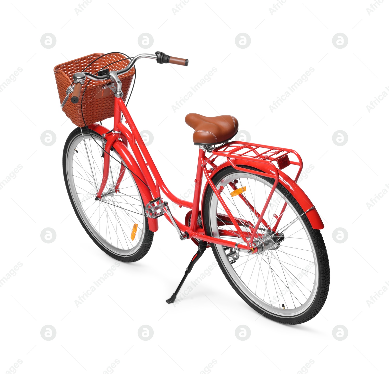 Photo of One bicycle with basket on white background