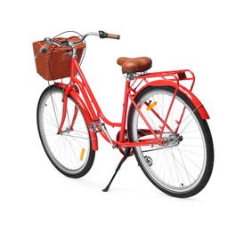 Photo of One bicycle with basket on white background