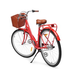 Photo of One bicycle with basket on white background