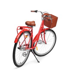 Photo of One bicycle with basket on white background