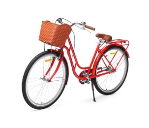 Photo of One bicycle with basket on white background