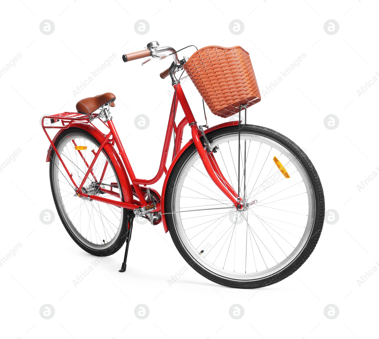 One bicycle with basket on white background Photo of One bicycle with basket on white background