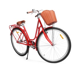 Photo of One bicycle with basket on white background