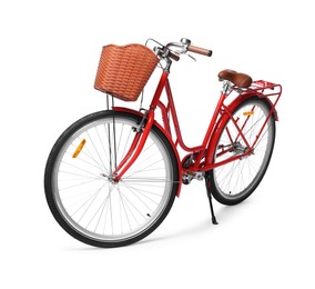 Photo of One bicycle with basket on white background