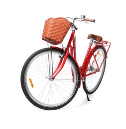 Photo of One bicycle with basket on white background