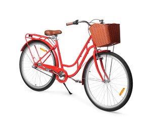 Photo of One bicycle with basket on white background