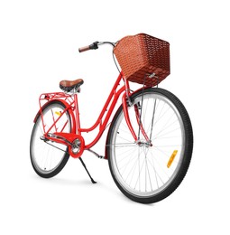 Photo of One bicycle with basket on white background
