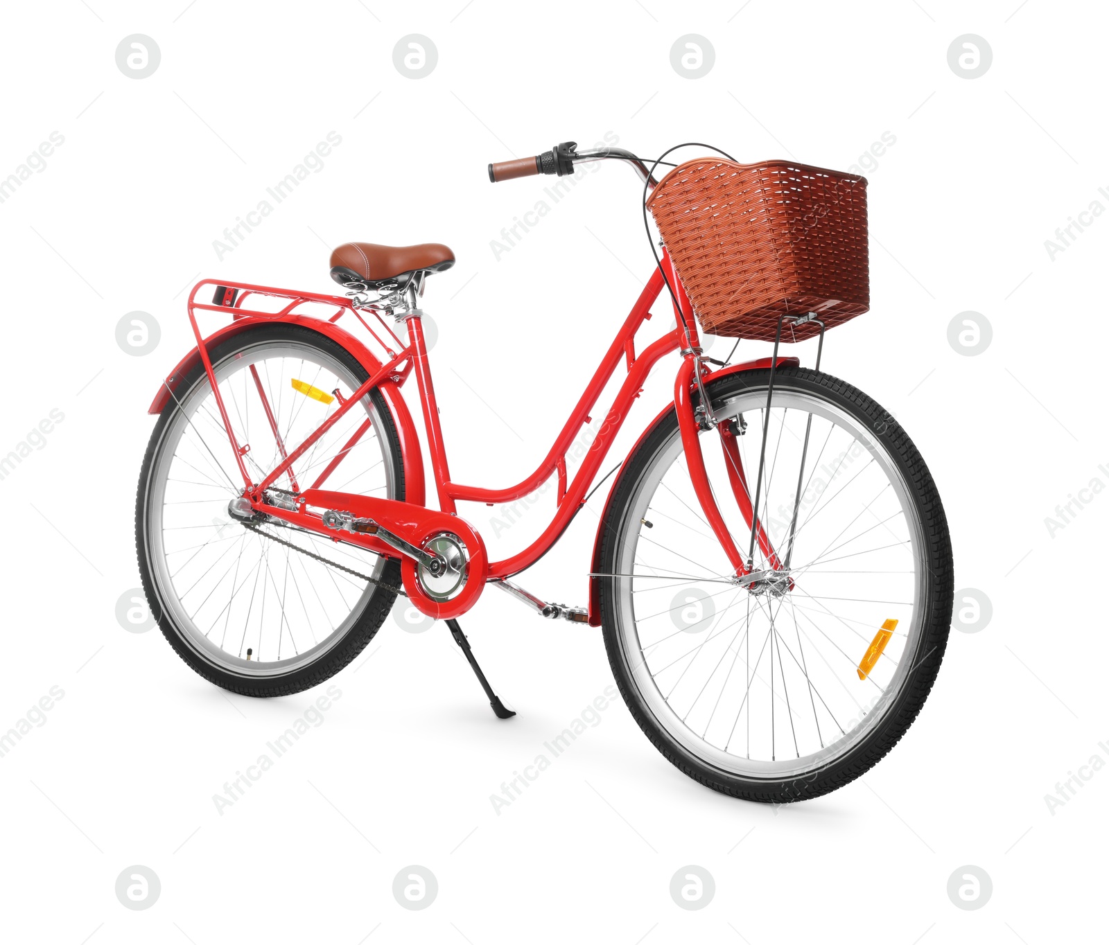 Photo of One bicycle with basket on white background