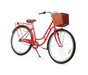 Photo of One bicycle with basket on white background