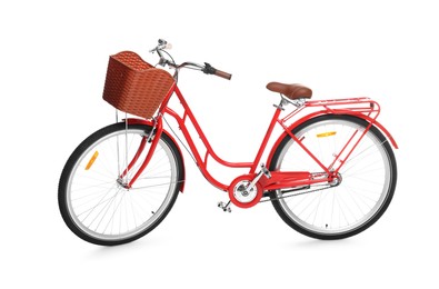 Photo of One bicycle with basket on white background