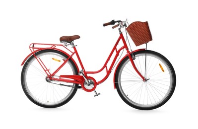 Photo of One bicycle with basket on white background