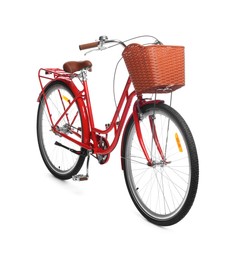 Photo of One bicycle with basket on white background