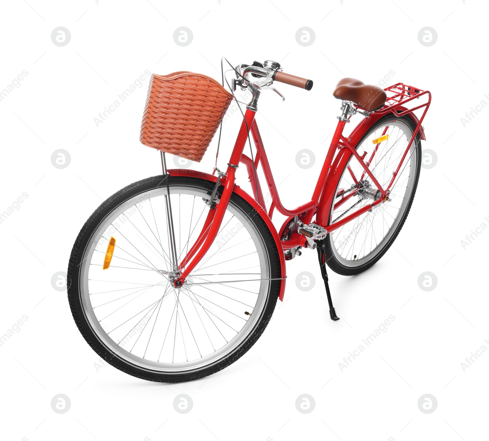 One bicycle with basket on white background Photo of One bicycle with basket on white background