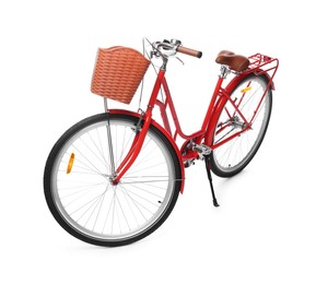 Photo of One bicycle with basket on white background