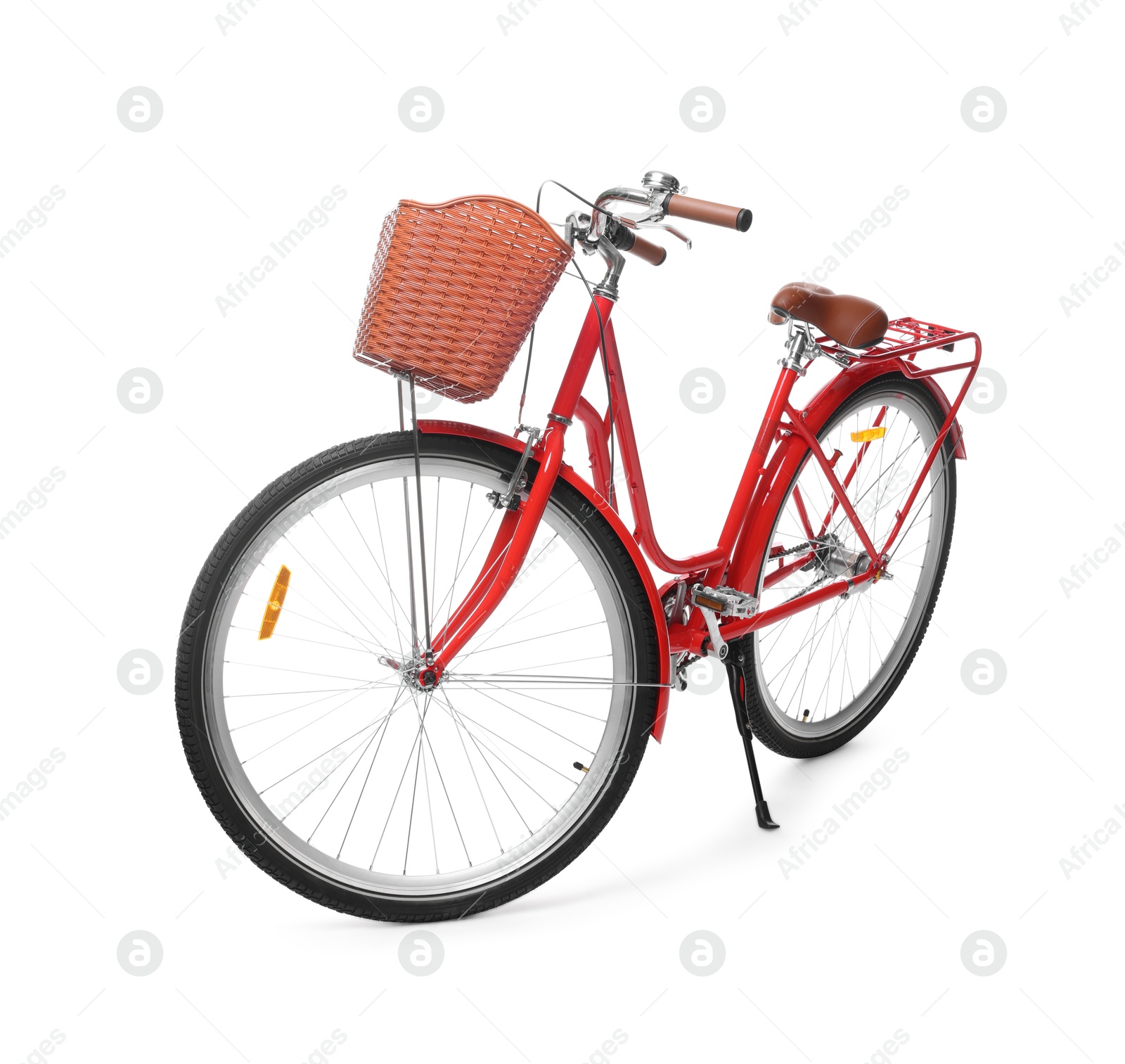 Photo of One bicycle with basket on white background