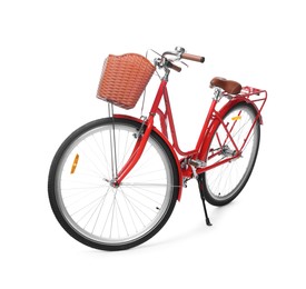 Photo of One bicycle with basket on white background