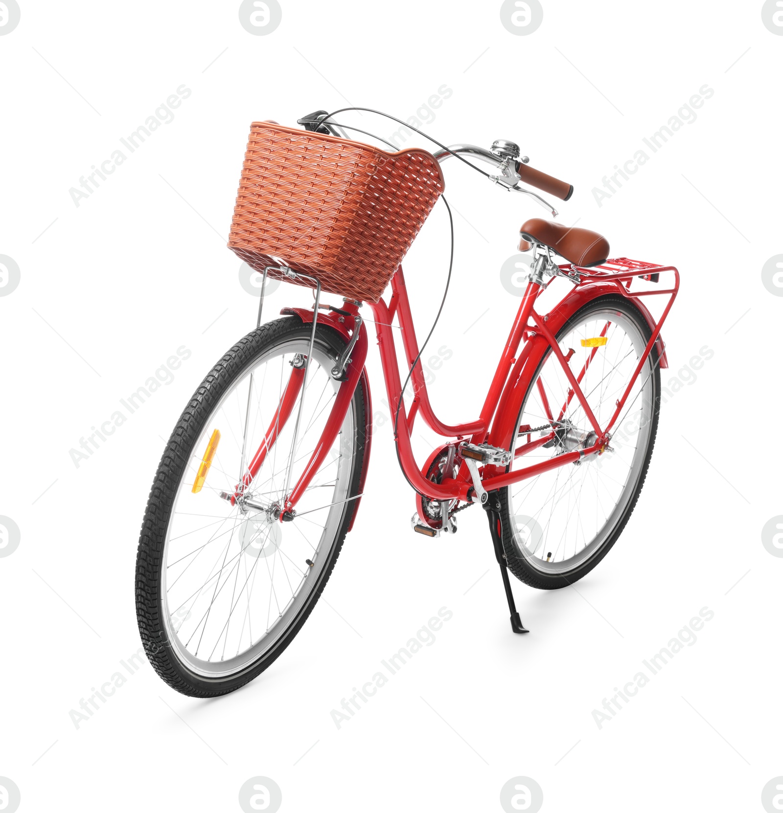 Photo of One bicycle with basket on white background