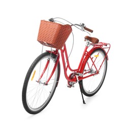 Photo of One bicycle with basket on white background