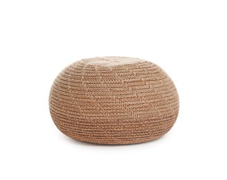 Photo of One stylish knitted pouf isolated on white