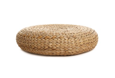 Photo of One stylish wicker pouf isolated on white
