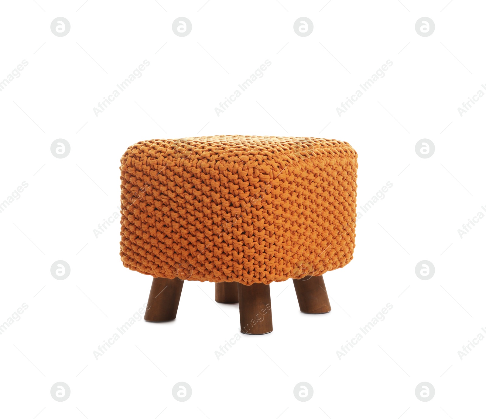 One stylish orange pouf isolated on white Photo of One stylish orange pouf isolated on white