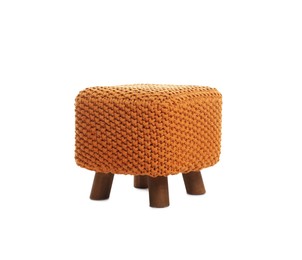 Photo of One stylish orange pouf isolated on white