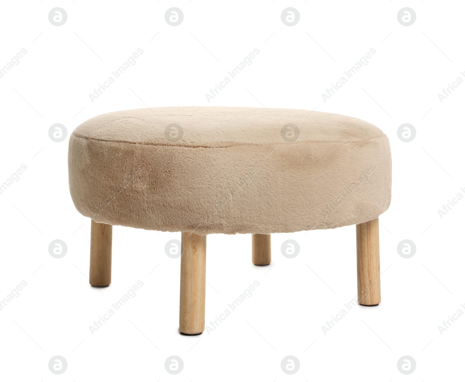 Photo of One stylish beige pouf isolated on white