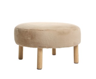 Photo of One stylish beige pouf isolated on white